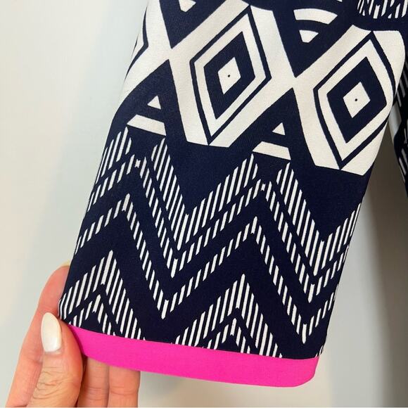 Eliza J Geometric Patterned Shift Dress Navy Pink sz 14 Cocktail Party Wedding - Picture 3 of 7